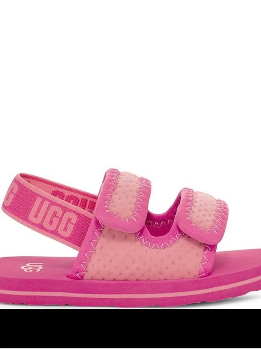 UGG Kids Bright Pink Double-Strap Hook-and-Loop Sandals